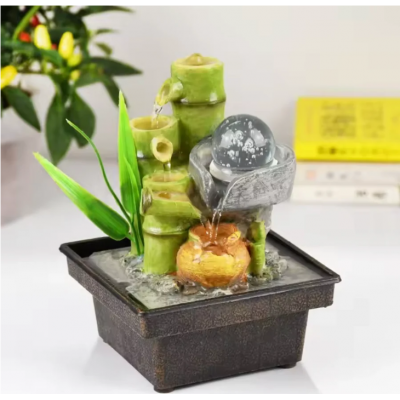 Bamboo Shaped Desktop Water Flow Ornament With Crystal Ball 13x13x17.5cm